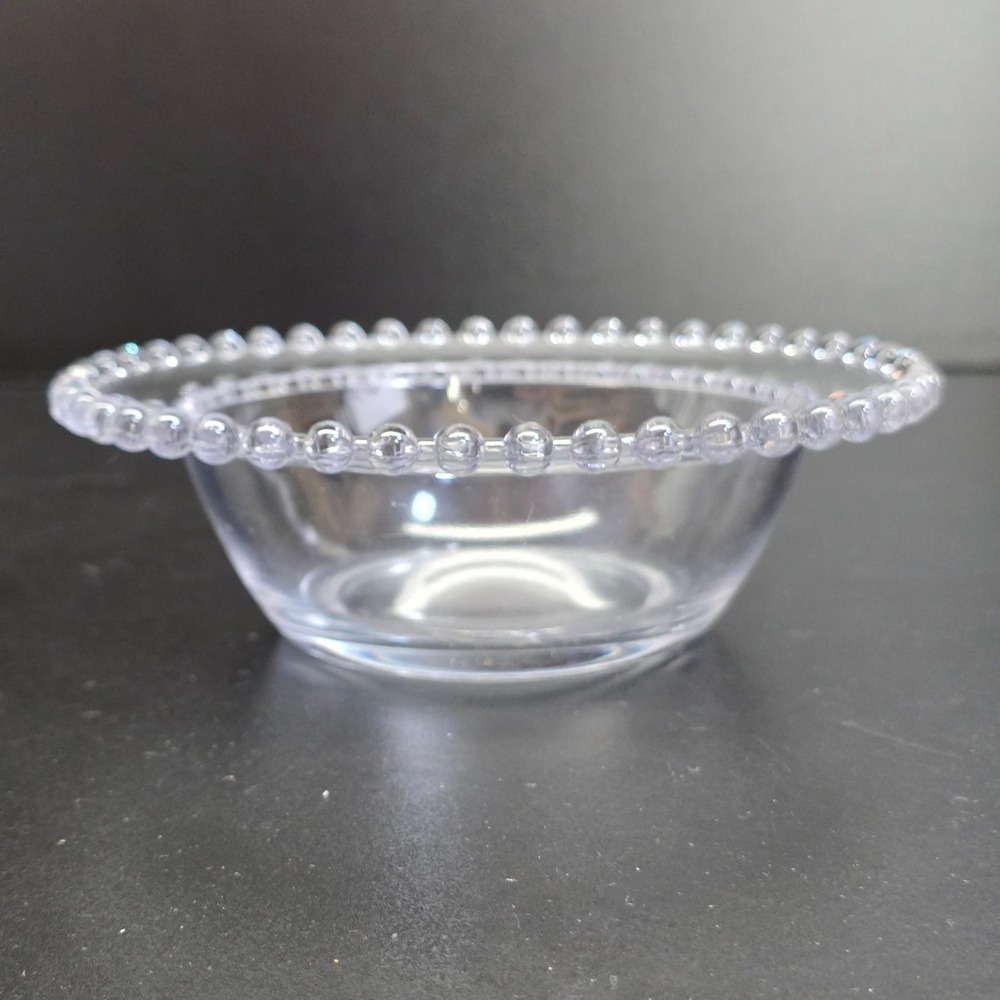 Classic Beaded Rim Glass Bowl Clear 7 Inch Candlewick Style Serving Dish Vintage